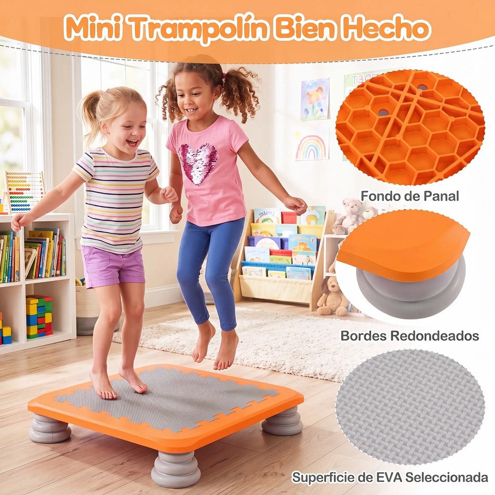 Minitrampolim Infantil, 65 x 65 x 13 cm, Superfície Antiderrapante, Laranja