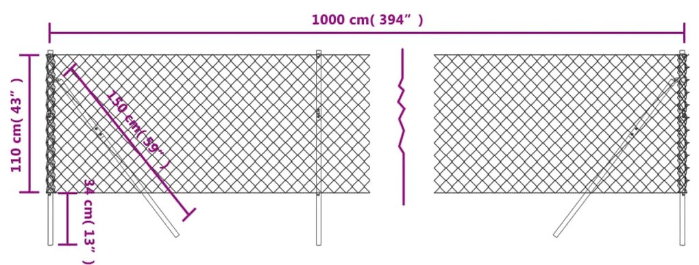 Cerca de arame 1,1x10 m prateado