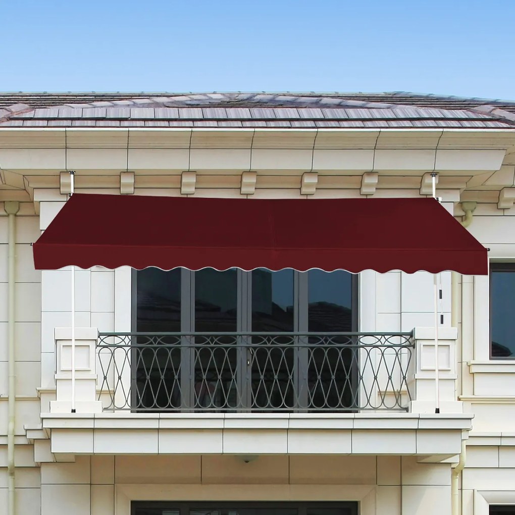 Toldo 350 x 125 cm Exterior telescópico Altura Ajustável 2-3 m com Manivela e Resistente às Intempéries Toldo Manual para Jardim e Varanda Cor Vinho
