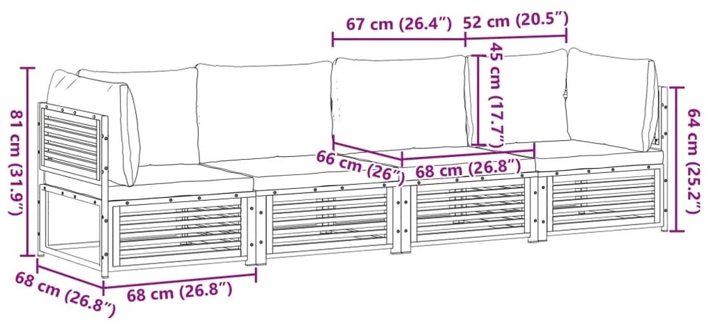 4 pcs conjunto de sofás de jardim com almofadões acácia maciça