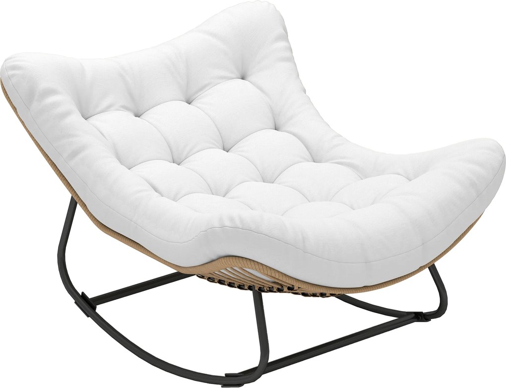 Outsunny Cadeira de Balanço de Jardim Cadeira de Balanço em Forma de Ovo com Almofada Acolchoada 98x111x74 cm Creme | Aosom Portugal