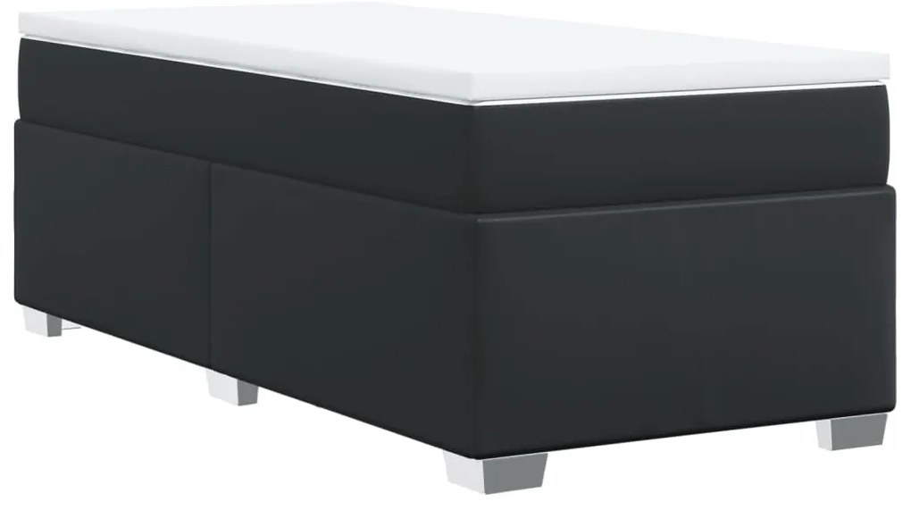 Cama com molas/colchão 100x200 cm couro artificial preto