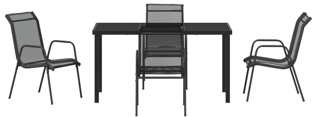 Conjunto de Jantar de Jardim 5 Peças Preto Textilene e Aço