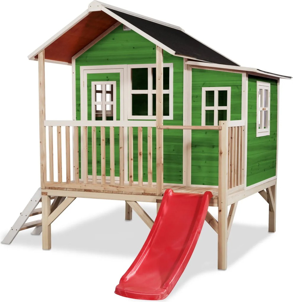 Casa de brincar infantil exterior para crianças Loft 350 em madeira com escorrega - Verde