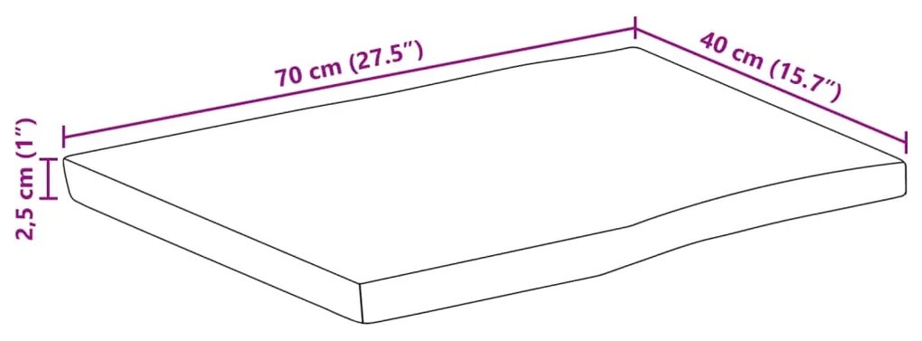 Tampo de mesa c/ borda viva 70x40x2,5 cm mangueira maciça