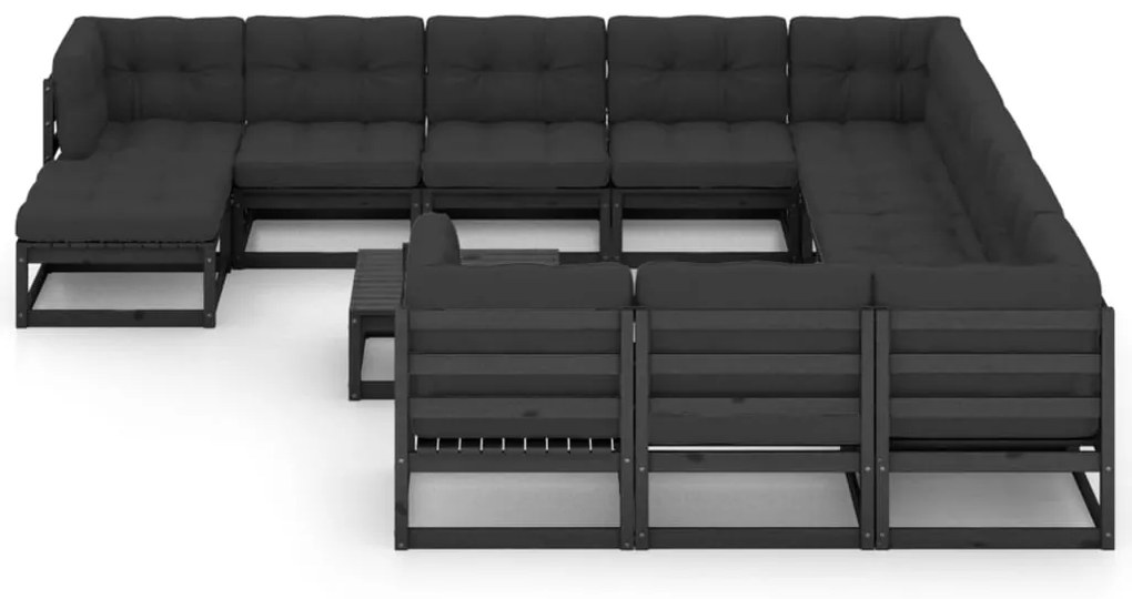 13 pcs conjunto longue jardim c/ almofadões pinho maciço preto