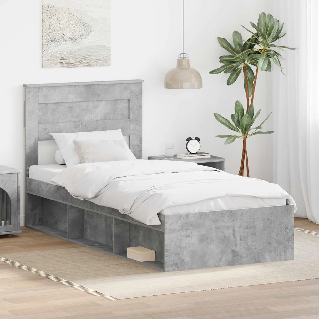vidaXL Estrutura da Cama com cabeceira Cinza Concreto 75 x 190 cm