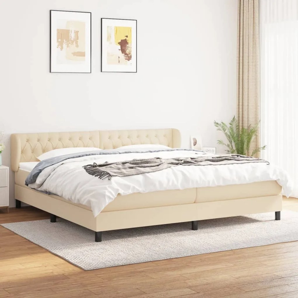 vidaXL Cama com molas/colchão 200x200 cm tecido cor creme