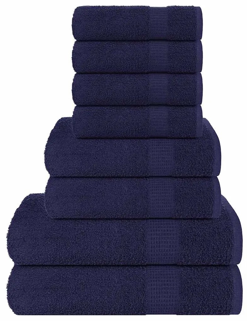 vidaXL 8pcs Conjunto toalha FROGN 100% algodão azul-marinho