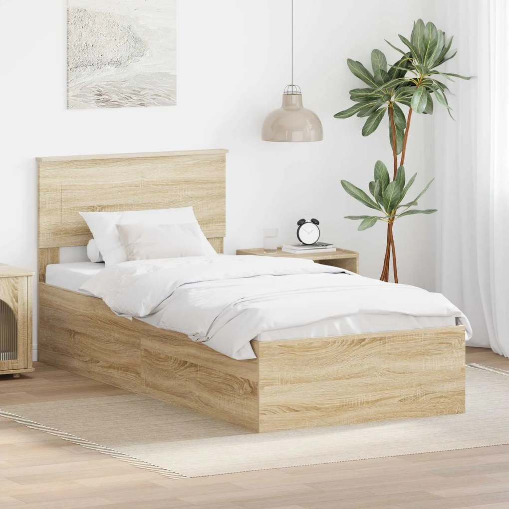vidaXL Estrutura da Cama com cabeceira Carvalho Sonoma 90 x 190 cm