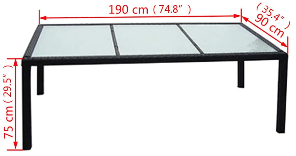 9 pcs conjunto jantar exterior com almofadões vime PE preto