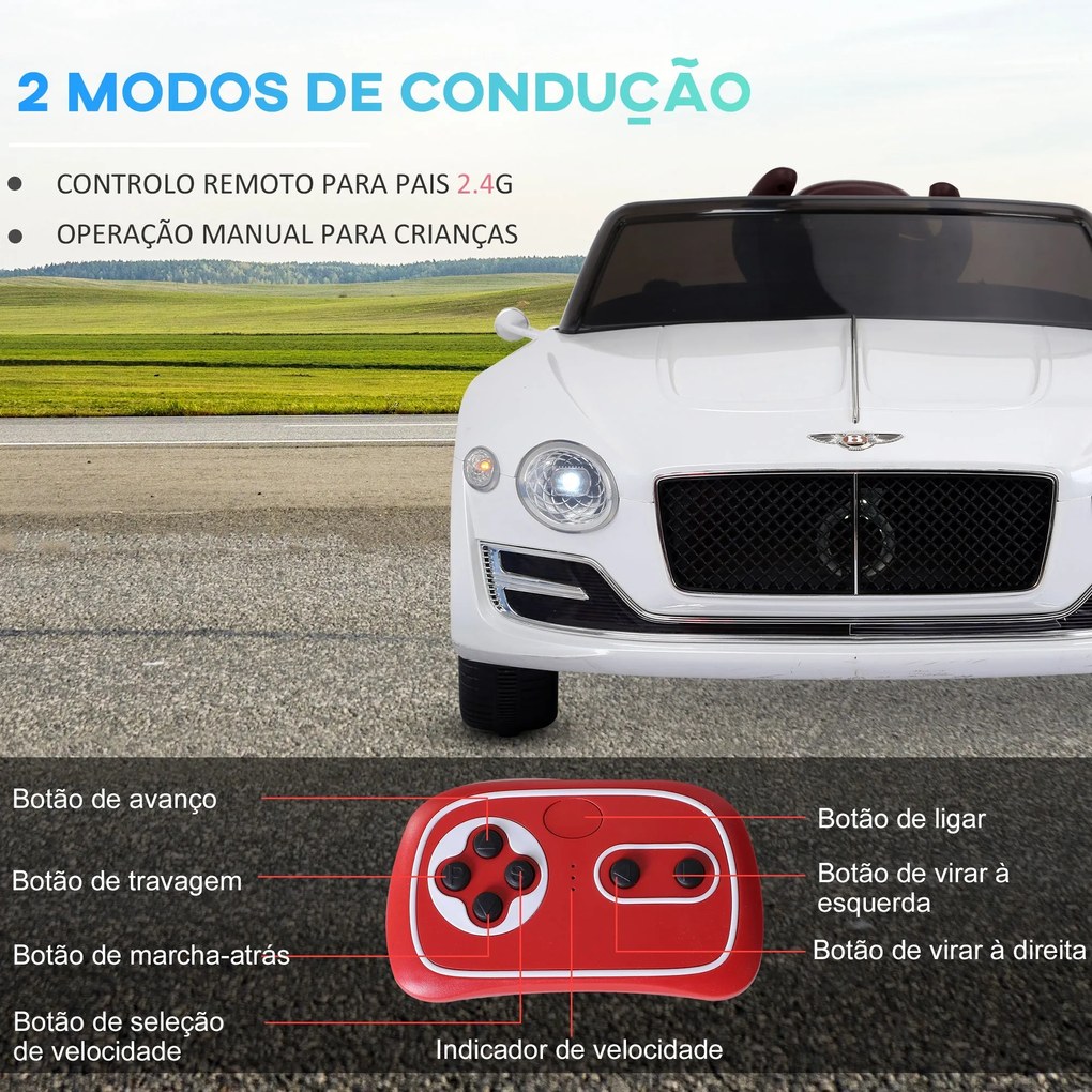 HomCom Carro elétrico com controle remoto 2 velocidades com faróis mus