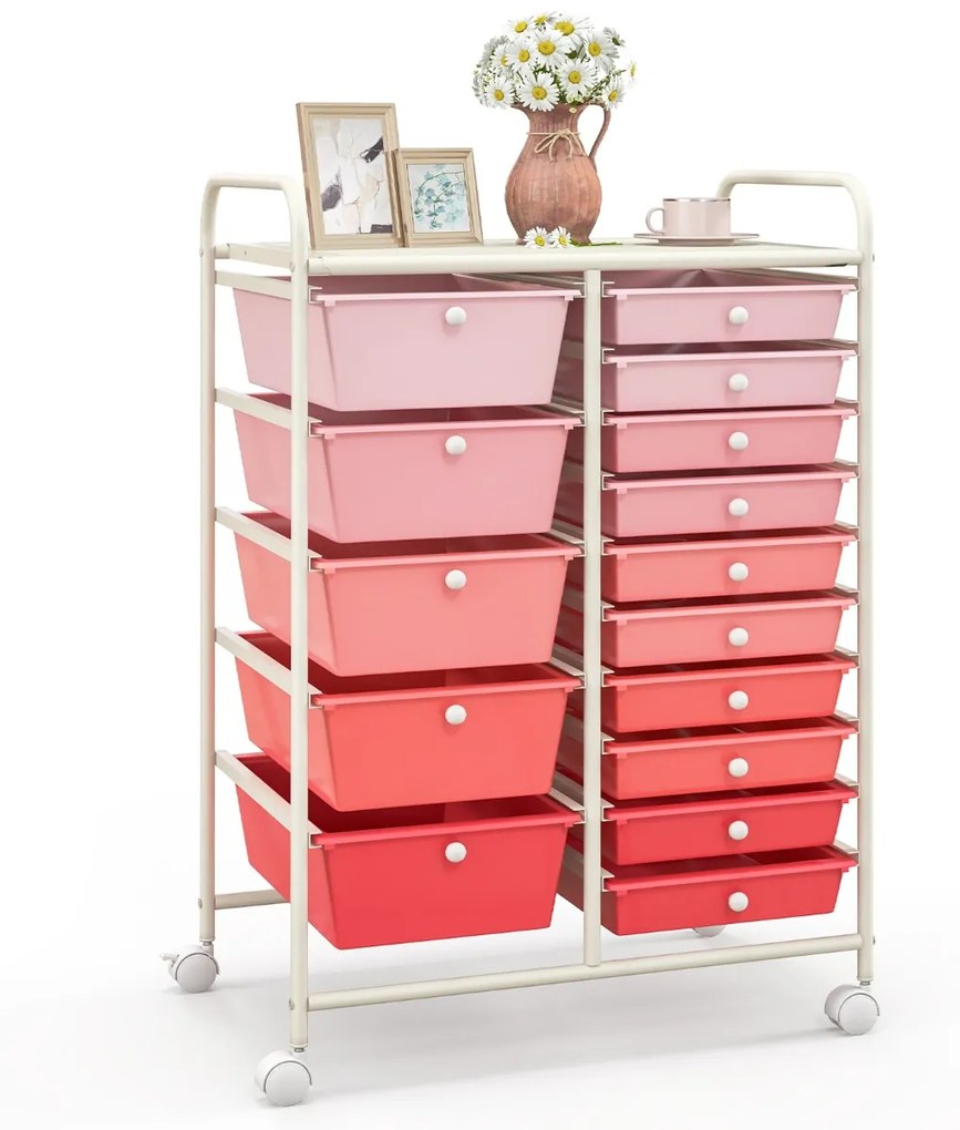 Carrinho Multiuso com Gavetas Removíveis e Rodas com Trava Acessórios Organizador 63 x 37 x 87cm Rosa