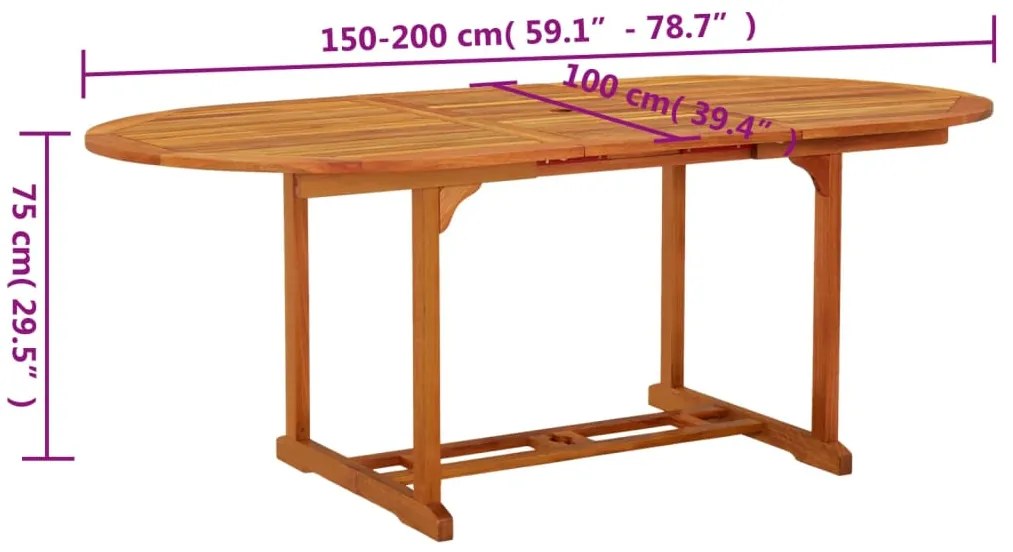 Mesa de jardim 200x100x75 cm madeira de eucalipto maciça