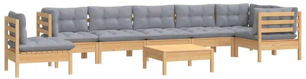 9 pcs conjunto lounge de jardim + almofadões cinza pinho maciço