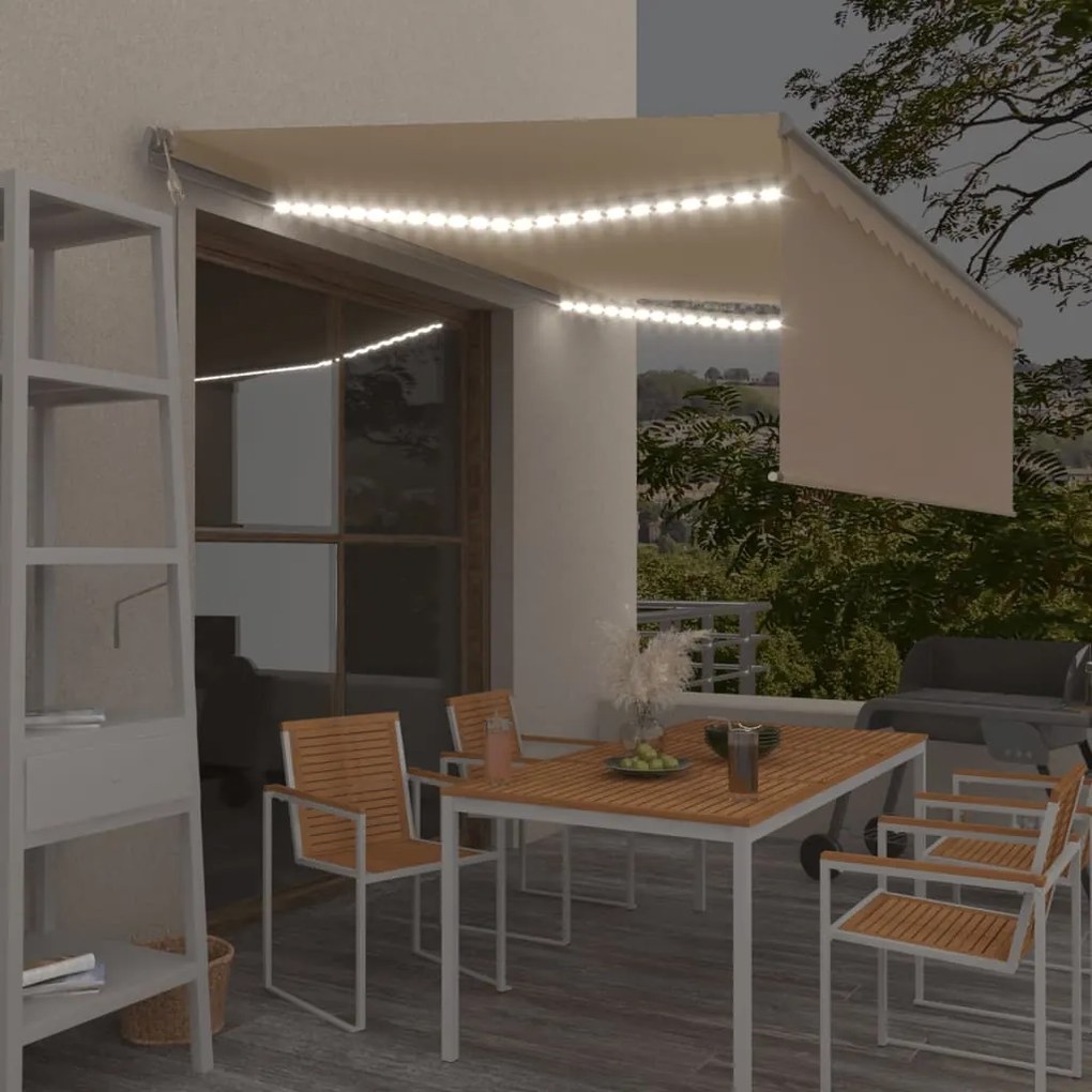 Toldo automático c/ estore/LED/sensor de vento 4x3 m cor creme