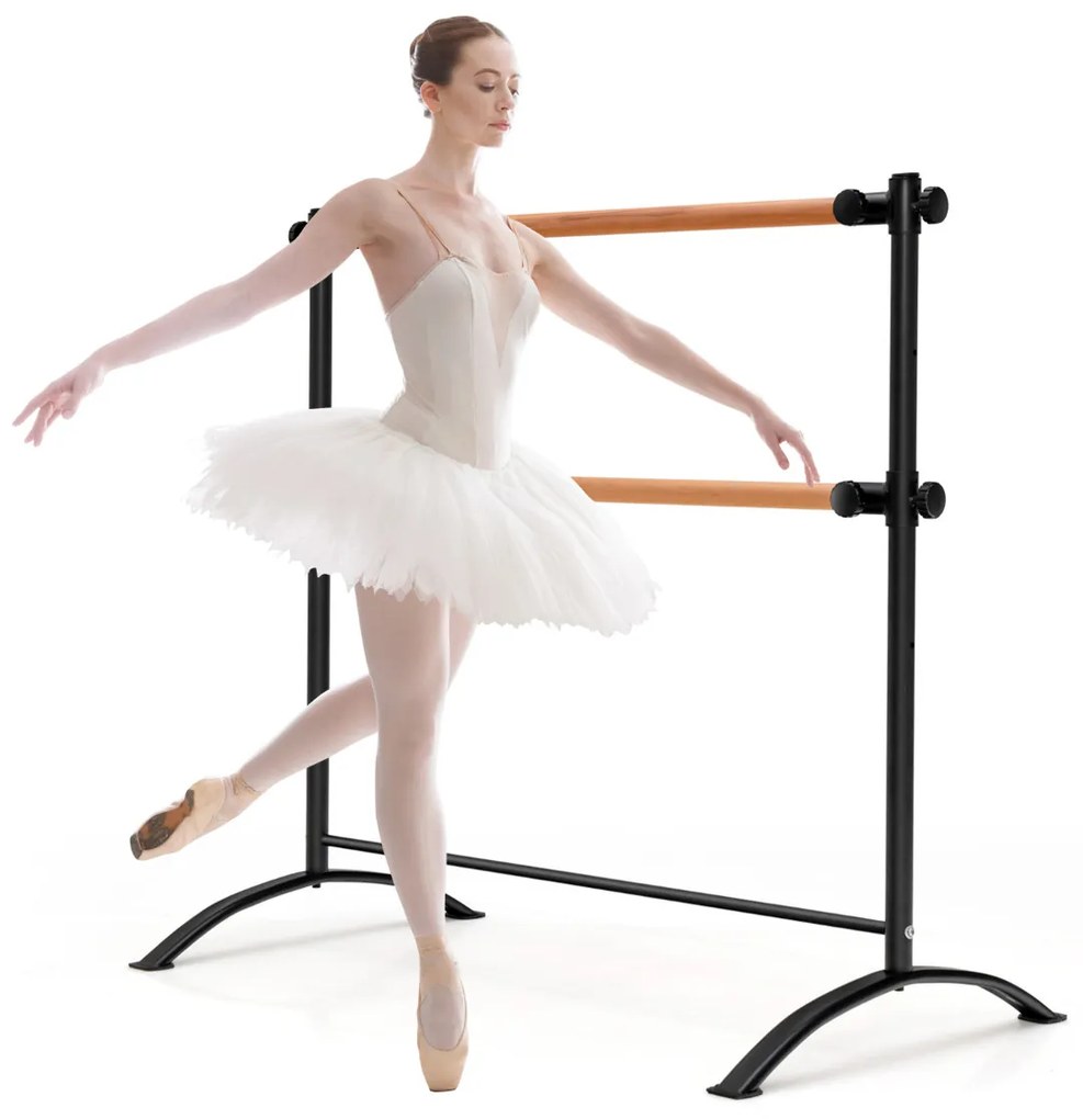 Barra de Ballet 120 cm Portátil Barra Dupla Independente Altura Ajustável 56/76/96/116 cm Adultos e Crianças Preto