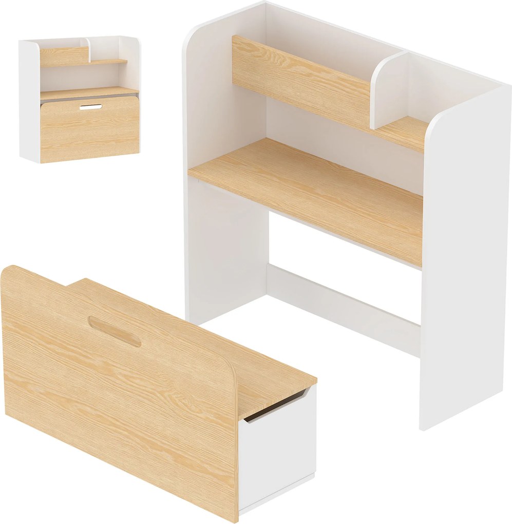 Conjunto de Secretária e Cadeira Infantil, 80 x 29 x 80 cm, Design 5 em 1, Branco