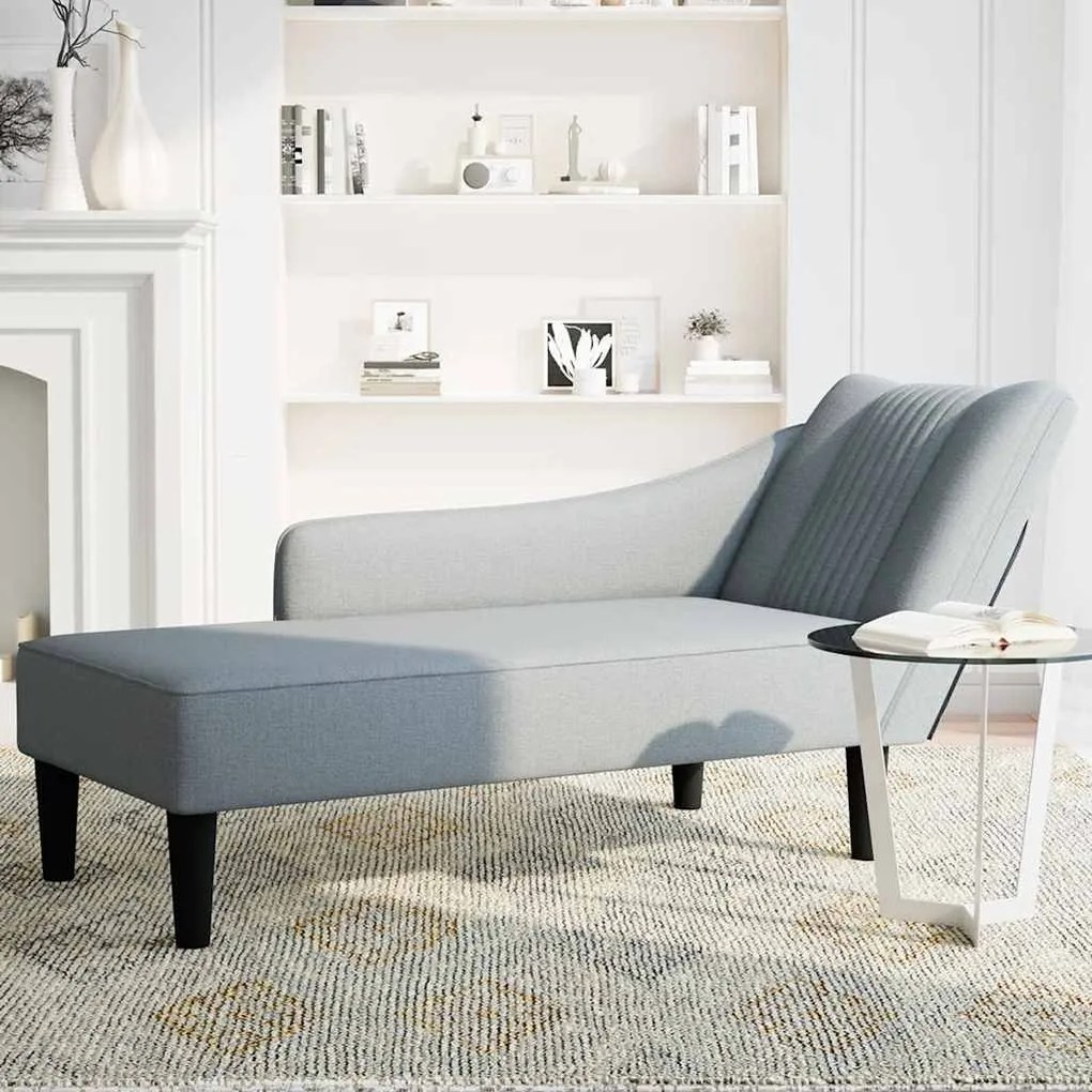 Chaise lounge com apoio de braço direito em tecido cinza claro
