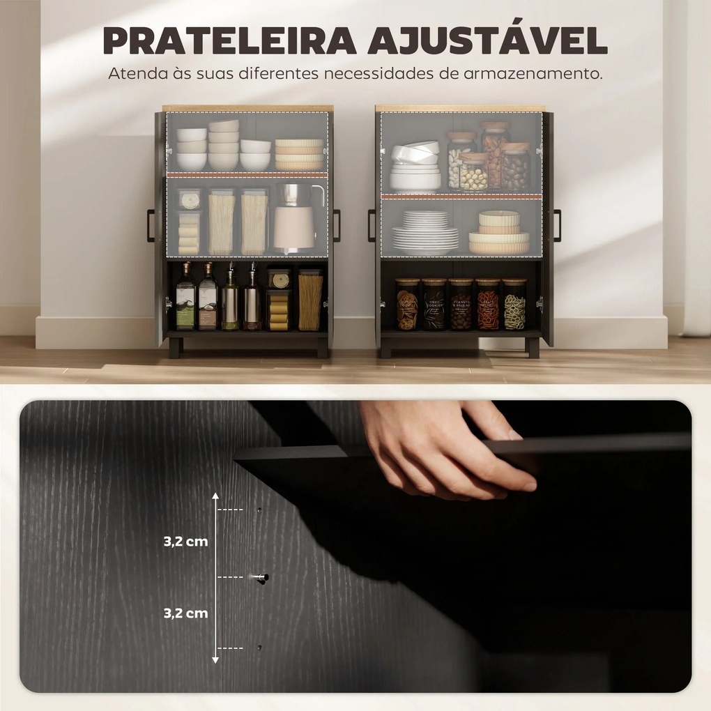 Aparador Estreito de Sala com 2 Portas e Prateleira Ajustável, 60x30x90 cm, Preto