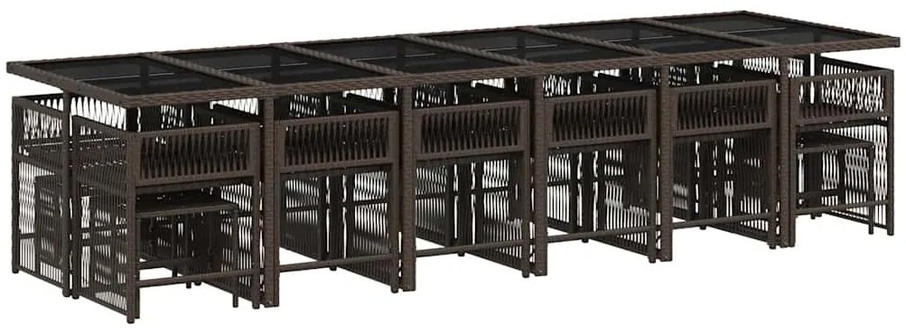 17 pcs conjunto jantar p/ jardim c/ almofadões vime PE castanho