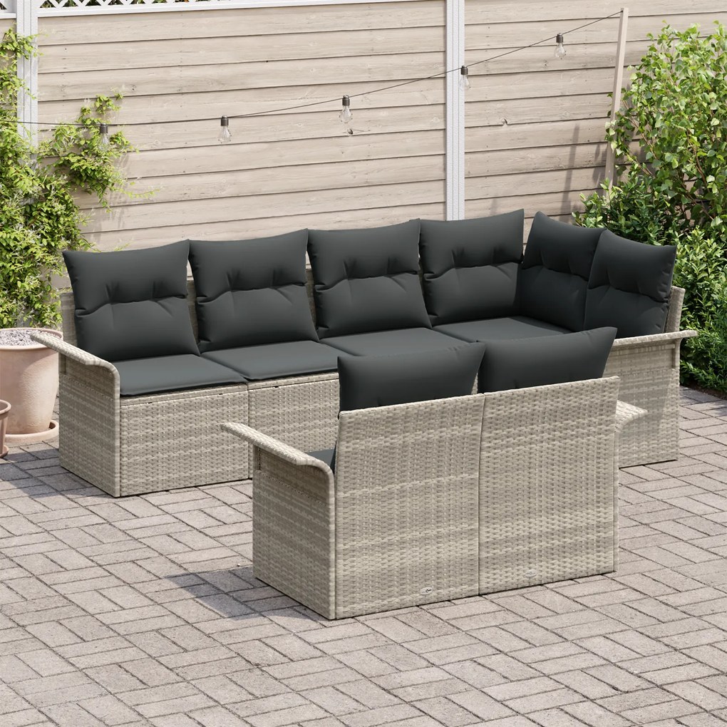 Conjunto de Sofá de Jardim vidaXL de 7 Peças com Almofadas Cinza Claro