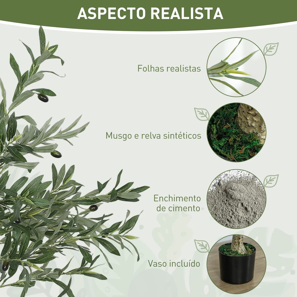 Oliveira Artificial Planta Artificial Decorativa de Interior com 20 Azeitonas Decoração  Ø15x120 cm Verde