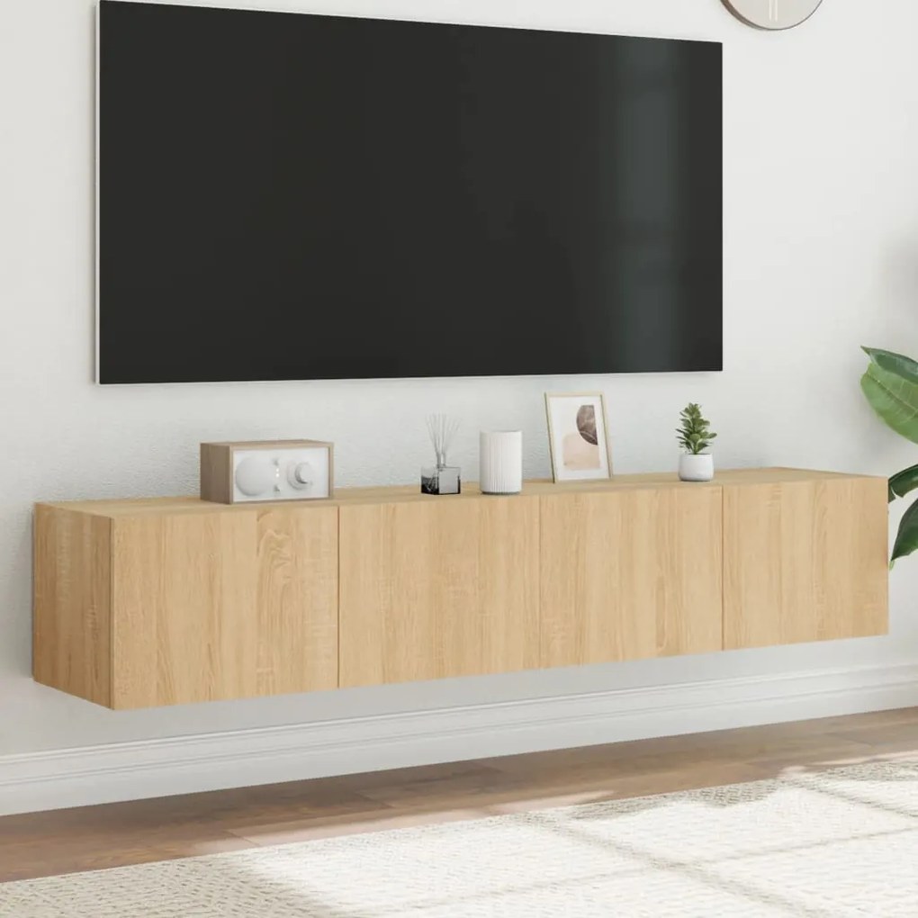 vidaXL Móveis de parede para TV com luzes LED 2 pcs carvalho sonoma