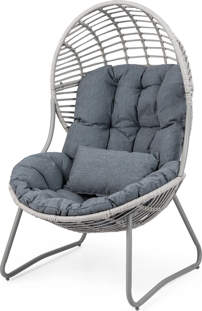 Cadeira jardim «Ovo Grande» 98 x 88,5 x 137,5 cm com almofada removível, travesseiro e Estrutura metálica para sala, varanda ou alpendre Bege + Cinzen