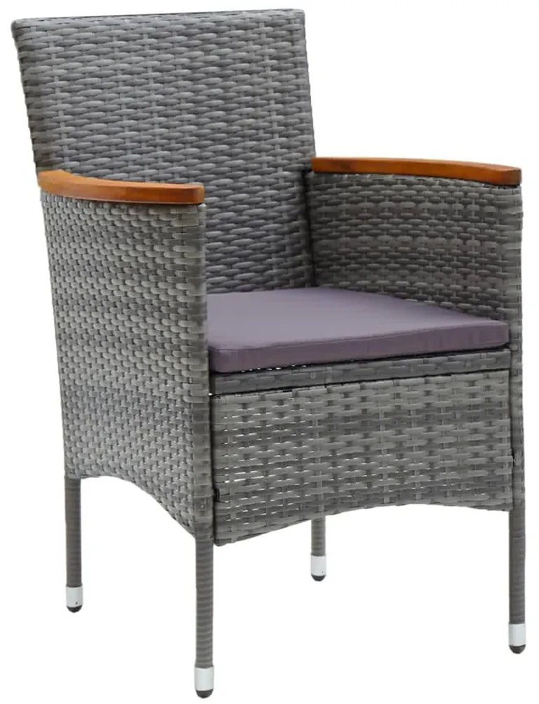 3 pcs conjunto de jantar p/ jardim c/ almofadões vime PE cinza
