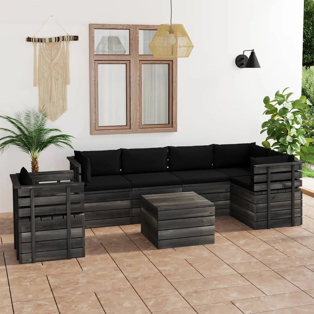 7 pcs conjunto lounge de paletes com almofadões pinho maciço