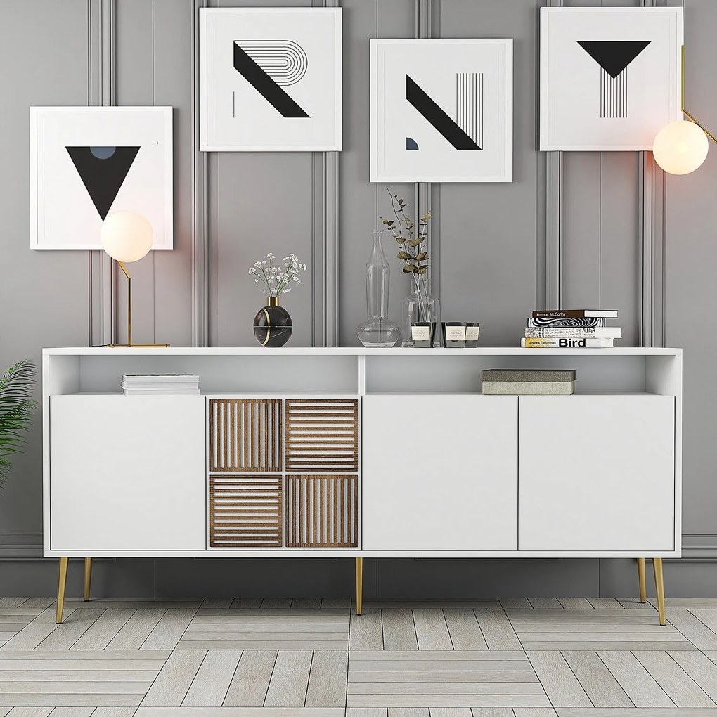Console Milan – Branco/Dourado – 180x77x35 cm