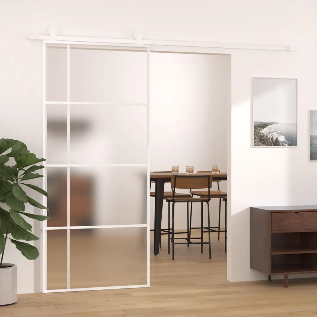 151685 vidaXL Porta deslizante vidro ESG fosco e alumínio 90x205 cm branco