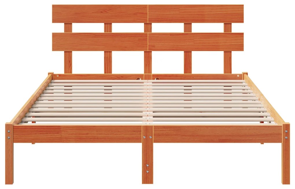 Estrado de Cama com Cabeceira Castanho Encerado 160x200 cm Madeira Sól