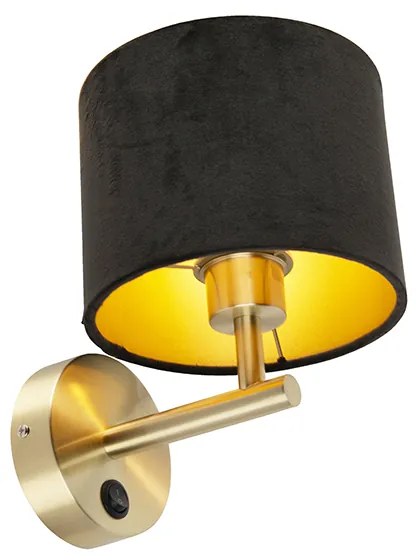 Candeeiro de parede clássico dourado com abajur de veludo preto - Combi Moderno
