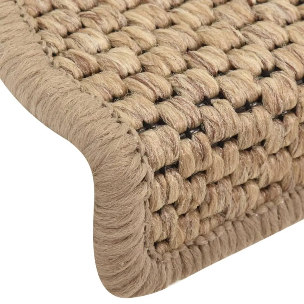 Tapetes escada adesivos aspeto sisal 15pcs 65x21x4cm cor areia