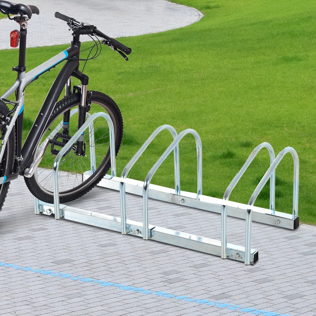 HOMCOM Estacionamento para 3 Bicicletas Suporte de Aço para Estacionar Bicicletas no Chão para Interior e Exterior 70,5x33x27cm Prata