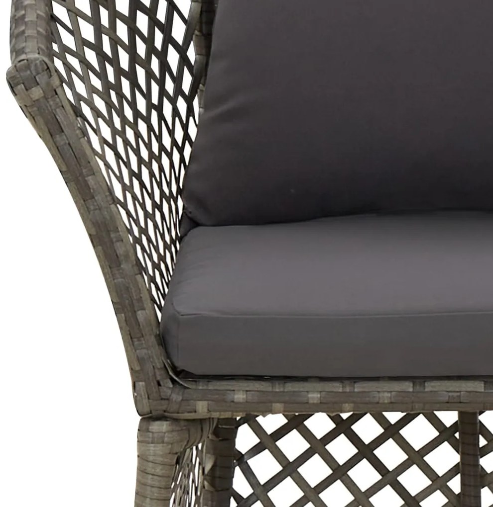 2 pcs conjunto lounge de jardim c/ almofadões vime PE cinzento