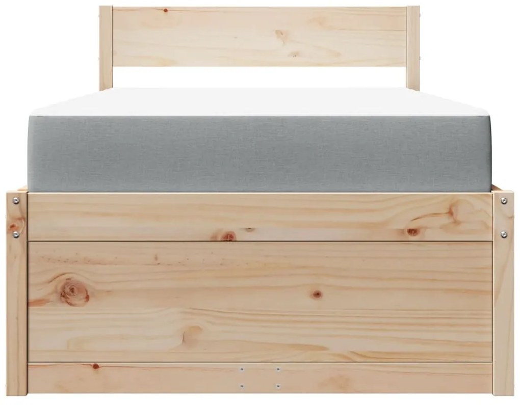 Cama com gavetas e colchão 90x200 cm madeira de pinho maciça