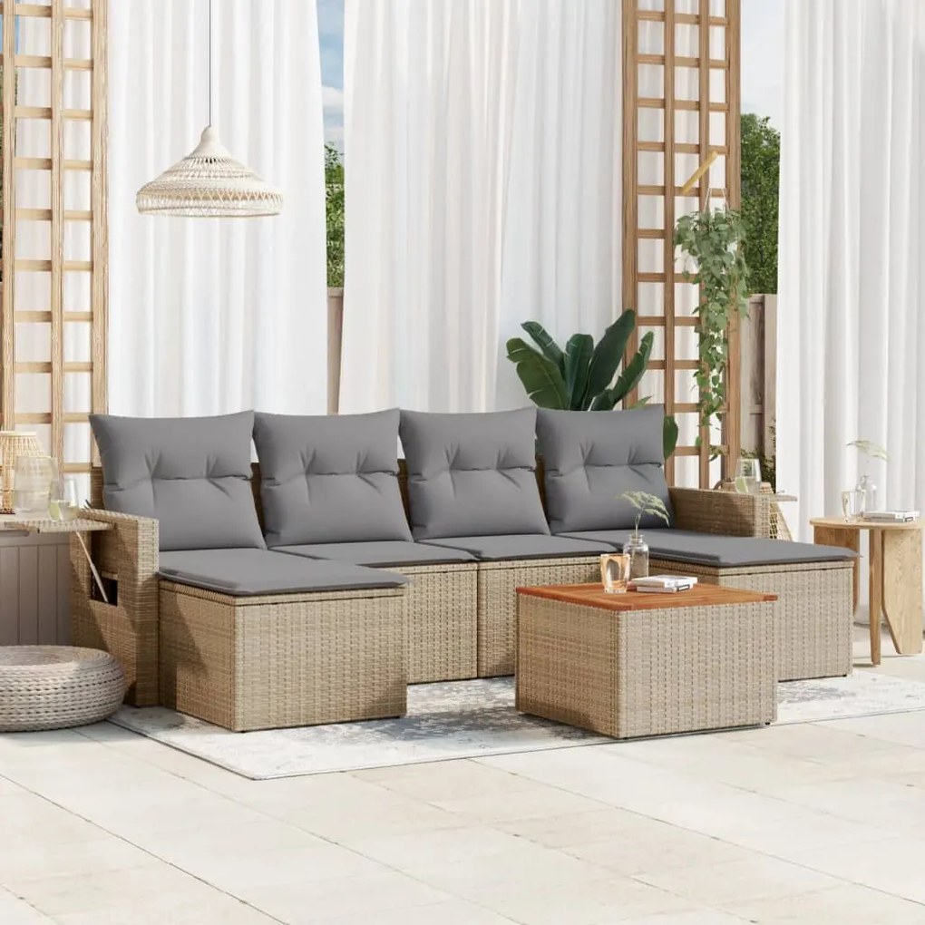 7 pcs conjunto de sofás p/ jardim com almofadões vime PE bege