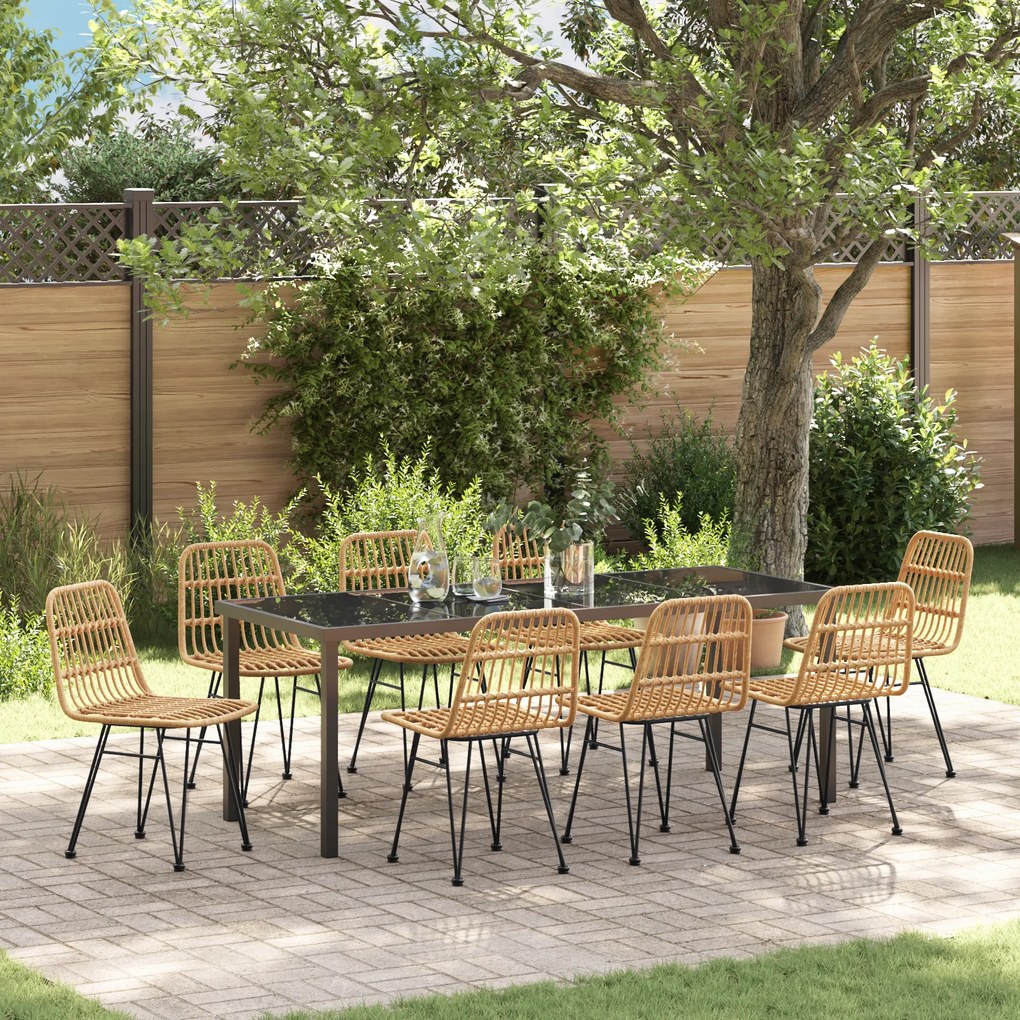 vidaXL Conjunto de Jantar de Jardim 9 Peças Marrom Polyrattan