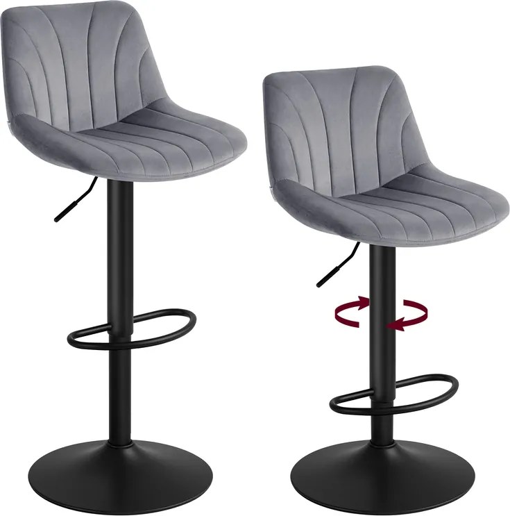 Conjunto 2 bancos bar com encosto e assento giratório 46,5 x 43 x (88-108) cm em veludo cinza ardósia