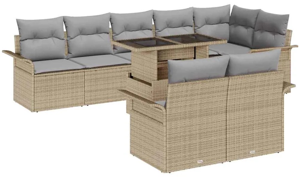 vidaXL Conjunto de Sofá de Jardim com 9 Peças e Almofadas Bege