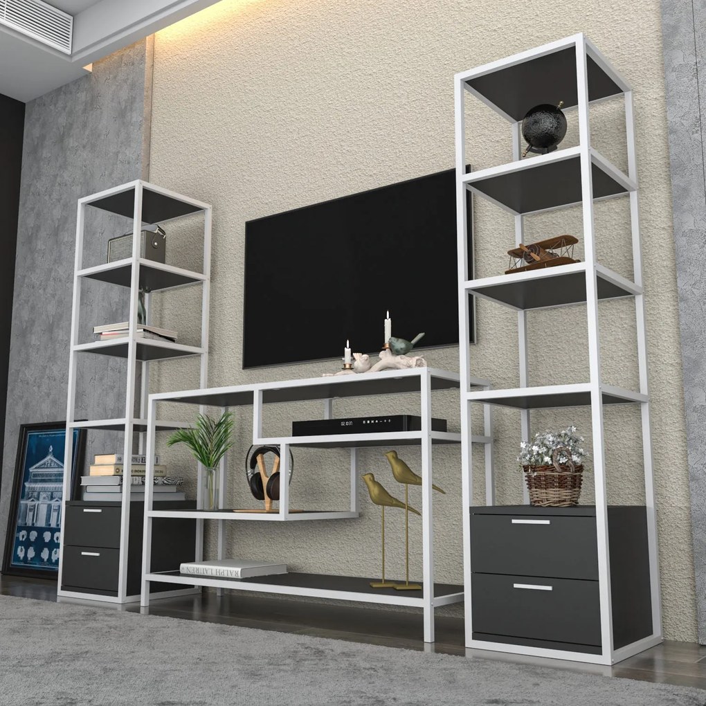 Unidade TV Robbins – Branco e Antracite – 198 cm x 39 cm x 160 cm