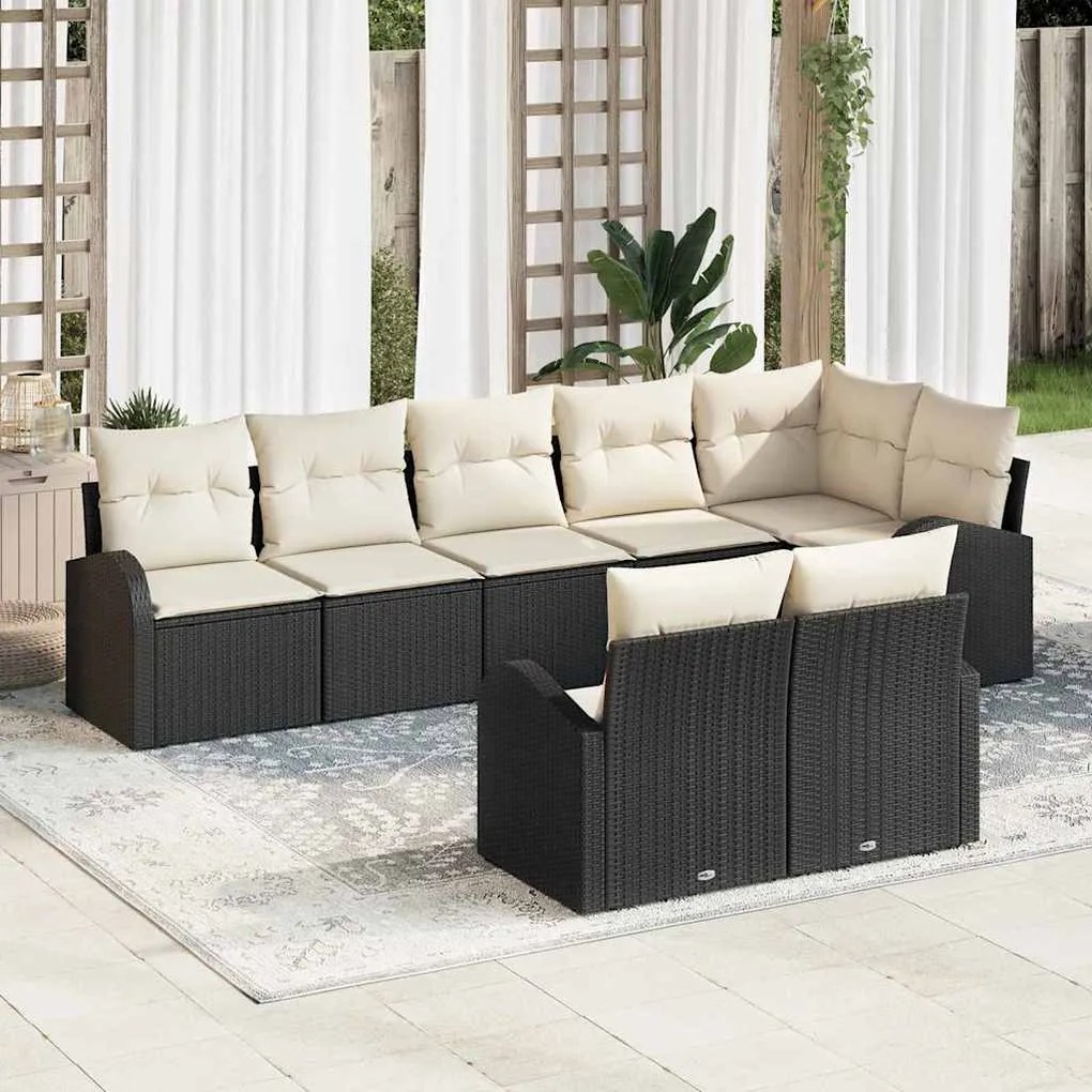 Conjunto de Sofá de Jardim de 8 Peças com Almofadas Pretas em Rattan S