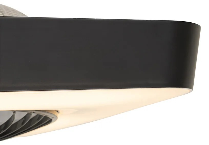 Ventilador de teto inteligente quadrado preto com LED regulável - Climo Moderno