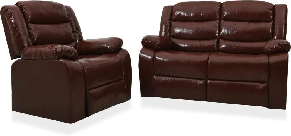 2 pcs conjunto de sofás reclináveis couro artificial castanho