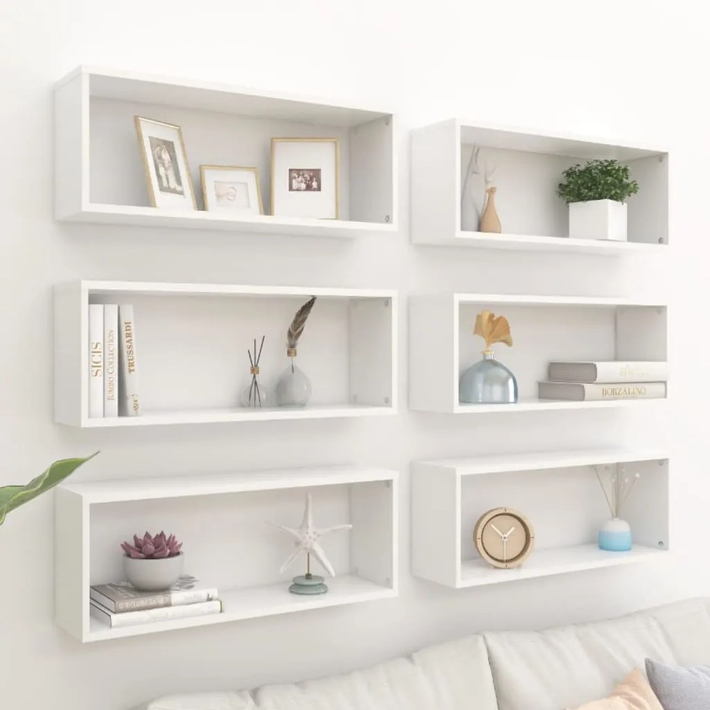 Prateleiras parede forma de cubo 6pcs contr. 60x15x23 cm branco