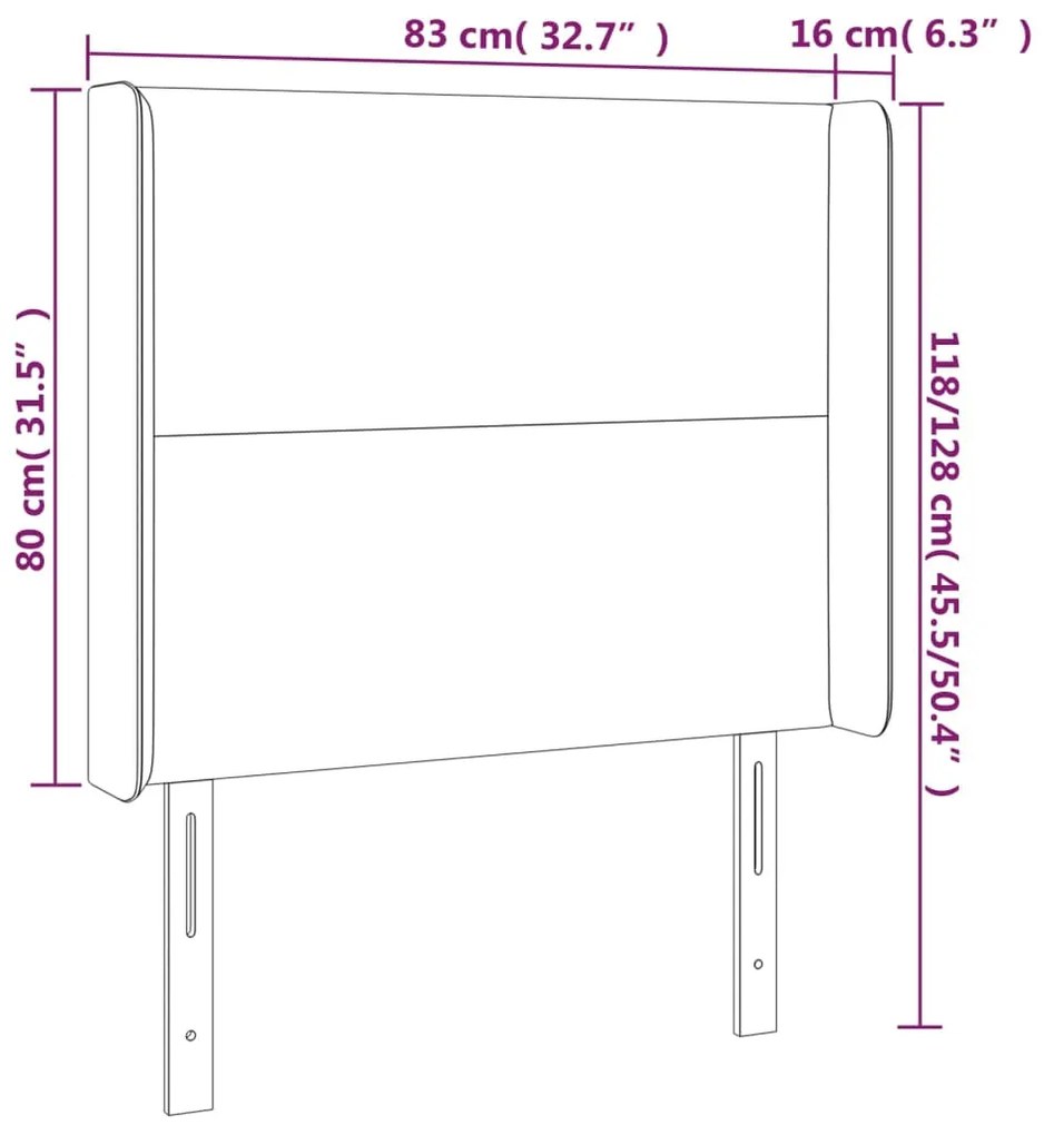 Cabeceira de cama c/ abas veludo 83x16x118/128 cm rosa