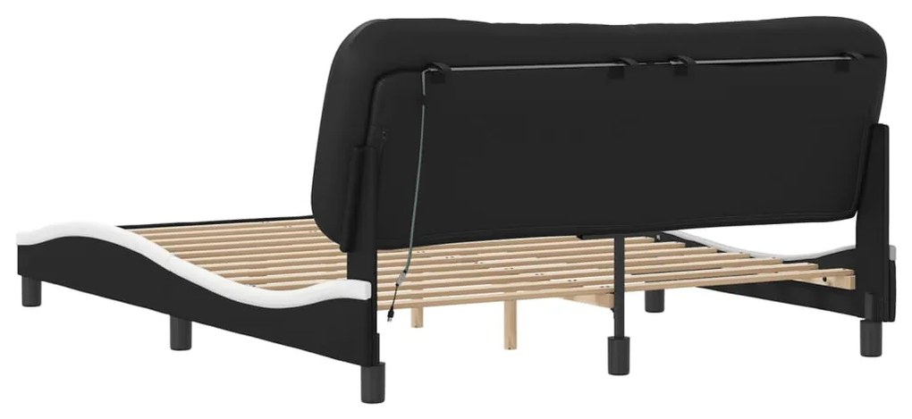 Estrutura cama c/ luzes LED 160x200cm couro artif. preto/branco